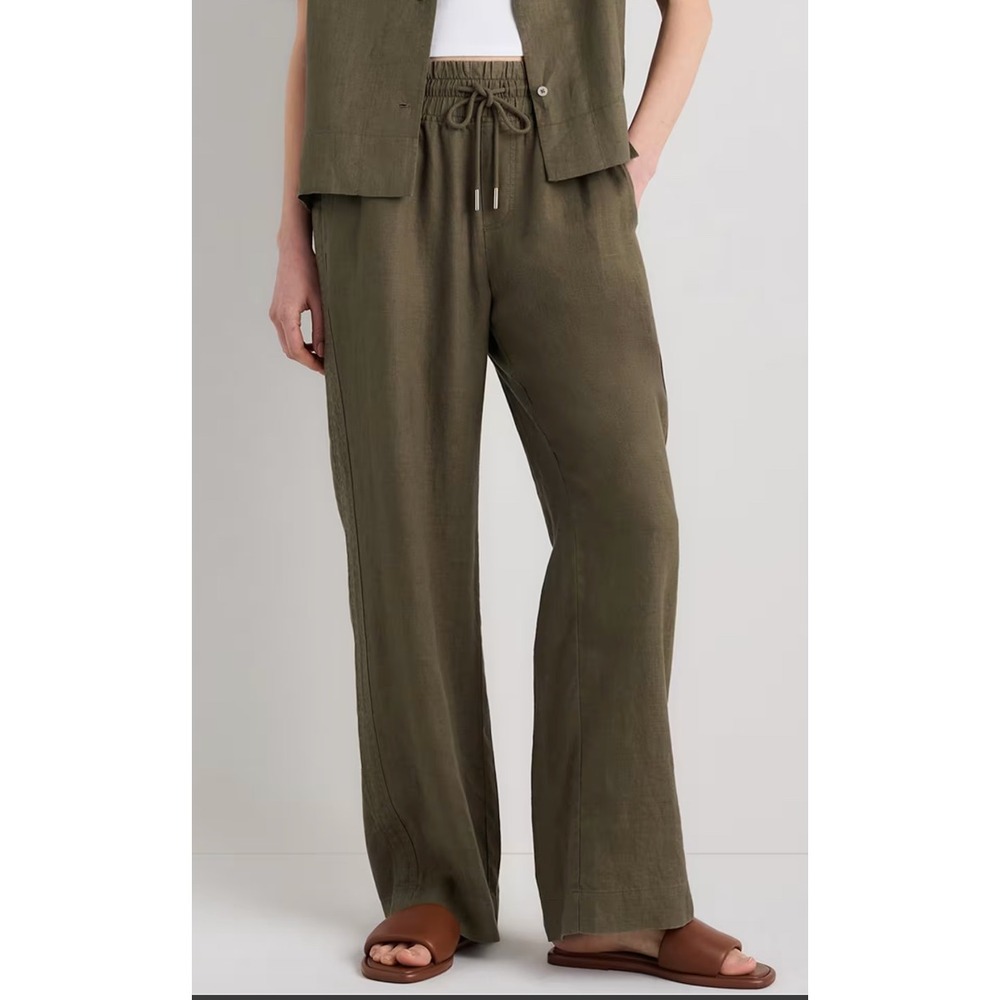 Quince 100% European Linen Wide Leg Pants Bayberry Olive Green Medium